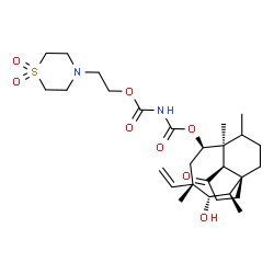ChemSpider 2D Image | 2-(1,1-Dioxido-4-thiomorpholinyl)ethyl (1S,2R,3S,4S,6R,7S,8R)-3-hydroxy-2,4,7,14-tetramethyl-9-oxo-4-vinyltricyclo[5.4.3.0~1,8~]tetradec-6-yl imidodicarbonate | C28H44N2O8S