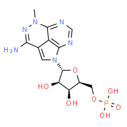 ChemSpider 2D Image | 5-Methyl-1-(5-O-phosphono-alpha-L-lyxofuranosyl)-1,5-dihydro-1,4,5,6,8-pentaazaacenaphthylen-3-amine | C13H17N6O7P
