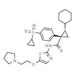 ChemSpider 2D Image | (1S,2S)-2-Cyclohexyl-1-[4-(cyclopropylsulfonyl)phenyl]-N-(5-{[2-(1-pyrrolidinyl)ethyl]sulfanyl}-1,3-thiazol-2-yl)cyclopropanecarboxamide | C28H37N3O3S3