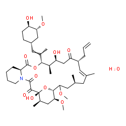 ChemSpider 2D Image | (1R,9S,12S,13R,14S,17R,18E,21S,24R,25S,27R)-17-Allyl-1,14-dihydroxy-12-{(1E)-1-[(1R,3R,4R)-4-hydroxy-3-methoxycyclohexyl]-1-propen-2-yl}-23,25-dimethoxy-13,19,21,27-tetramethyl-11,28-dioxa-4-azatricyc
lo[22.3.1.0~4,9~]octacos-18-ene-2,3,10,16-tetrone hydrate (1:1) | C44H71NO13