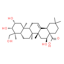 ChemSpider 2D Image | (2alpha,3alpha,5beta,8alpha,9beta,10alpha,14beta,16beta,17alpha,18alpha)-2,3,16,24-Tetrahydroxyolean-12-en-28-oic acid | C30H48O6