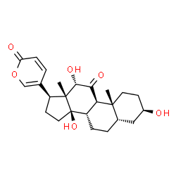 ChemSpider 2D Image | (3alpha,5alpha,8alpha,9beta,10alpha,12beta,13alpha,14alpha,17alpha)-3,12,14-Trihydroxy-11-oxobufa-20,22-dienolide | C24H32O6