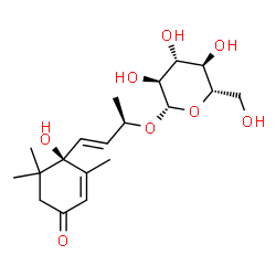 ChemSpider 2D Image | (2R,3E)-4-[(1R)-1-Hydroxy-2,6,6-trimethyl-4-oxo-2-cyclohexen-1-yl]-3-buten-2-yl beta-L-glucopyranoside | C19H30O8