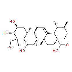 ChemSpider 2D Image | (2beta,3alpha,5beta,6alpha,8alpha,9beta,10alpha,14beta,17alpha,18alpha,19alpha,20beta)-2,3,6,24-Tetrahydroxyurs-12-en-28-oic acid | C30H48O6