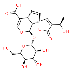ChemSpider 2D Image | (1R,4aR,7S,7aR)-1-(beta-L-Glucopyranosyloxy)-4'-[(1R)-1-hydroxyethyl]-5'-oxo-4a,7a-dihydro-1H,5'H-spiro[cyclopenta[c]pyran-7,2'-furan]-4-carboxylic acid | C20H24O12