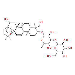 ChemSpider 2D Image | (3alpha,5beta,8alpha,9beta,10alpha,13alpha,14beta,16alpha,17alpha)-16,24-Dihydroxy-13,28-epoxyolean-11-en-3-yl 6-deoxy-3-O-beta-L-glucopyranosyl-beta-L-galactopyranoside | C42H68O13