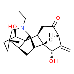 ChemSpider 2D Image | (1S,2S,5S,7S,8S,9S,13S,16R,17S)-11-Ethyl-7,16-dihydroxy-13-methyl-6-methylene-11-azahexacyclo[7.7.2.1~5,8~.0~1,10~.0~2,8~.0~13,17~]nonadecan-4-one | C22H31NO3