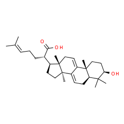 ChemSpider 2D Image | (3alpha,5beta,10alpha,13alpha,14beta,17alpha,20S)-3-Hydroxylanosta-7,9(11),24-trien-21-oic acid | C30H46O3