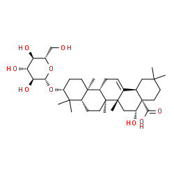 ChemSpider 2D Image | (3alpha,5beta,8alpha,9beta,10alpha,14beta,16alpha,17alpha,18alpha)-3-(beta-L-Glucopyranosyloxy)-16-hydroxyolean-12-en-28-oic acid | C36H58O9