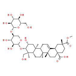 ChemSpider 2D Image | (2alpha,3alpha,5beta,8alpha,9beta,10alpha,14beta,17alpha,18alpha)-3-{[4-O-(beta-L-Glucopyranosyl)-beta-L-xylopyranosyl]oxy}-2,24-dihydroxy-29-methoxy-29-oxoolean-12-en-28-oic acid | C42H66O16