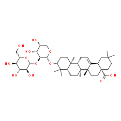 ChemSpider 2D Image | (3alpha,5beta,8alpha,9beta,10alpha,14beta,17alpha,18alpha)-3-{[2-O-(beta-L-Glucopyranosyl)-alpha-D-arabinopyranosyl]oxy}olean-12-en-28-oic acid | C41H66O12