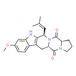 ChemSpider 2D Image | (5aS,12R,14aS)-9-Methoxy-12-(2-methyl-1-propen-1-yl)-1,2,3,5a,6,11,12,14a-octahydro-5H,14H-pyrrolo[1'',2'':4',5']pyrazino[1',2':1,6]pyrido[3,4-b]indole-5,14-dione | C22H25N3O3