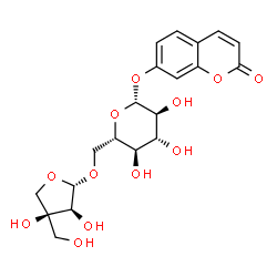 ChemSpider 2D Image | 2-Oxo-2H-chromen-7-yl 6-O-[(2S,3S,4S)-3,4-dihydroxy-4-(hydroxymethyl)tetrahydro-2-furanyl]-beta-L-glucopyranoside | C20H24O12