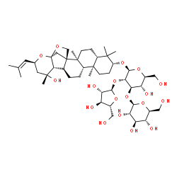 ChemSpider 2D Image | (3alpha,5beta,8alpha,9beta,10alpha,13alpha,14beta,16alpha,17alpha,20R,23S)-20-Hydroxy-16,23:16,30-diepoxydammar-24-en-3-yl alpha-D-arabinofuranosyl-(1->2)-[beta-L-glucopyranosyl-(1->3)]-beta-L-glucopy
ranoside | C47H76O18