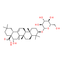 ChemSpider 2D Image | (3alpha,5beta,8alpha,9beta,10alpha,14beta,16beta,17alpha,18alpha)-3-(beta-L-Glucopyranosyloxy)-16-hydroxyolean-12-en-28-oic acid | C36H58O9