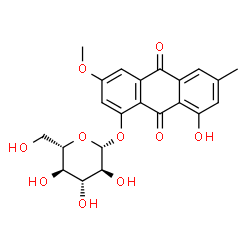 ChemSpider 2D Image | 8-Hydroxy-3-methoxy-6-methyl-9,10-dioxo-9,10-dihydro-1-anthracenyl beta-L-glucopyranoside | C22H22O10