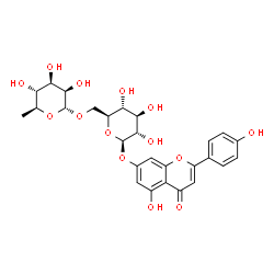 ChemSpider 2D Image | 5-Hydroxy-2-(4-hydroxyphenyl)-4-oxo-4H-chromen-7-yl 6-O-(6-deoxy-alpha-L-mannopyranosyl)-beta-L-glucopyranoside | C27H30O14