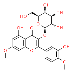 ChemSpider 2D Image | 5-Hydroxy-2-(3-hydroxy-4-methoxyphenyl)-7-methoxy-4-oxo-4H-chromen-3-yl beta-L-glucopyranoside | C23H24O12