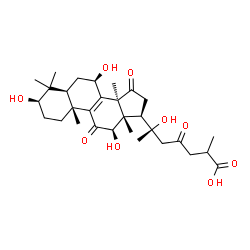 ChemSpider 2D Image | (3alpha,5beta,7alpha,10alpha,12alpha,13alpha,14beta,17alpha,20R)-3,7,12,20-Tetrahydroxy-11,15,23-trioxolanost-8-en-26-oic acid | C30H44O9