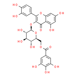 ChemSpider 2D Image | 2-(3,4-Dihydroxyphenyl)-5,7-dihydroxy-4-oxo-4H-chromen-3-yl 6-O-(3,4,5-trihydroxybenzoyl)-beta-L-glucopyranoside | C28H24O16