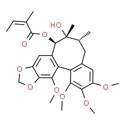 ChemSpider 2D Image | (6R,7R,8R)-7-Hydroxy-1,2,3,13-tetramethoxy-6,7-dimethyl-5,6,7,8-tetrahydrobenzo[3',4']cycloocta[1',2':4,5]benzo[1,2-d][1,3]dioxol-8-yl (2Z)-2-methyl-2-butenoate | C28H34O9