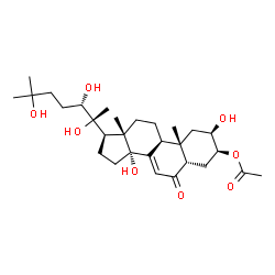 ChemSpider 2D Image | (2alpha,3alpha,5alpha,9beta,10alpha,13alpha,14beta,17alpha,20S,22S)-2,14,20,22,25-Pentahydroxy-6-oxocholest-7-en-3-yl acetate | C29H46O8