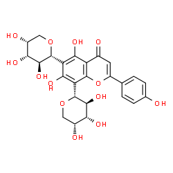 ChemSpider 2D Image | 5,7-Dihydroxy-2-(4-hydroxyphenyl)-6,8-bis[(2R,3S,4R,5R)-3,4,5-trihydroxytetrahydro-2H-pyran-2-yl]-4H-chromen-4-one (non-preferred name) | C25H26O13