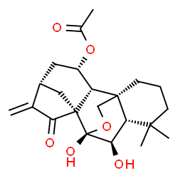 ChemSpider 2D Image | (5beta,6beta,7alpha,9beta,11alpha,13alpha)-6,7-Dihydroxy-15-oxo-7,20-epoxykaur-16-en-11-yl acetate | C22H30O6