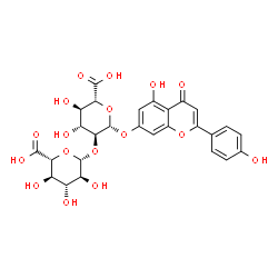 ChemSpider 2D Image | 5-Hydroxy-2-(4-hydroxyphenyl)-4-oxo-4H-chromen-7-yl 2-O-beta-L-glucopyranuronosyl-beta-L-glucopyranosiduronic acid | C27H26O17