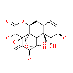 ChemSpider 2D Image | (1alpha,2beta,5beta,7alpha,8alpha,9beta,10alpha,11beta,12beta,14alpha,15alpha)-1,2,11,12,14,15-Hexahydroxy-11,20-epoxypicrasa-3,13(21)-dien-16-one | C20H26O9