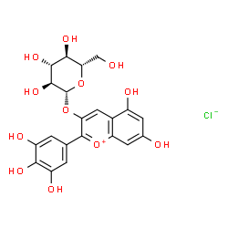 ChemSpider 2D Image | 5,7-Dihydroxy-2-(3,4,5-trihydroxyphenyl)-3-chromeniumyl beta-L-glucopyranoside chloride | C21H21ClO12