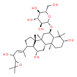 ChemSpider 2D Image | (3alpha,5beta,6beta,8alpha,9beta,10alpha,12alpha,13alpha,14beta,17alpha,20E)-3,12,23-Trihydroxy-24,25-epoxydammar-20(22)-en-6-yl beta-L-glucopyranoside | C36H60O10