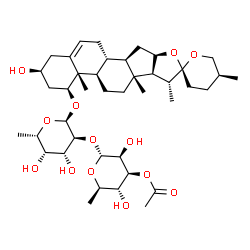 ChemSpider 2D Image | (1alpha,3alpha,8alpha,9beta,10alpha,13alpha,14beta,16beta,17beta,20R,22S,25S)-3-Hydroxyspirost-5-en-1-yl 2-O-(3-O-acetyl-6-deoxy-alpha-D-mannopyranosyl)-6-deoxy-alpha-L-galactopyranoside | C41H64O13