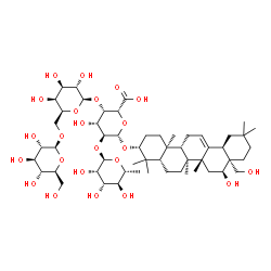 ChemSpider 2D Image | (3alpha,5beta,8alpha,9beta,10alpha,14beta,16beta,17alpha,18alpha)-16,28-Dihydroxyolean-12-en-3-yl 6-deoxy-alpha-D-mannopyranosyl-(1->2)-[beta-L-glucopyranosyl-(1->6)-beta-L-galactopyranosyl-(1->4)]-be
ta-L-galactopyranosiduronic acid | C54H88O23