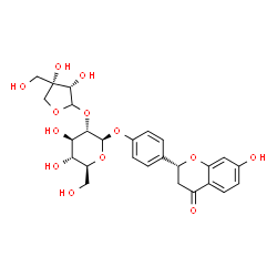 ChemSpider 2D Image | 4-[(2R)-7-Hydroxy-4-oxo-3,4-dihydro-2H-chromen-2-yl]phenyl 2-O-[(3S,4S)-3,4-dihydroxy-4-(hydroxymethyl)tetrahydro-2-furanyl]-beta-L-glucopyranoside | C26H30O13
