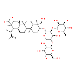 ChemSpider 2D Image | (3alpha,5beta,8alpha,9beta,10alpha,13alpha,14beta,17alpha,18beta,19beta)-3-{[6-Deoxy-alpha-D-mannopyranosyl-(1->2)-[beta-L-glucopyranosyl-(1->4)]-alpha-D-lyxopyranosyl]oxy}-24-hydroxylup-20(29)-en-28-
oic acid | C47H76O17