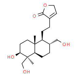 ChemSpider 2D Image | 3-{2-[(1S,2R,4aR,5S,6S,8aR)-6-Hydroxy-2,5-bis(hydroxymethyl)-5,8a-dimethyldecahydro-1-naphthalenyl]ethyl}-2(5H)-furanone | C20H32O5