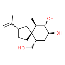 ChemSpider 2D Image | (2S,5S,6R,7S,8S,10S)-10-(Hydroxymethyl)-2-isopropenyl-6-methylspiro[4.5]decane-7,8-diol | C15H26O3