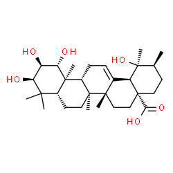 ChemSpider 2D Image | (1alpha,2beta,3beta,5beta,8alpha,9beta,10alpha,14beta,17alpha,18alpha,19alpha,20beta)-1,2,3,19-Tetrahydroxyurs-12-en-28-oic acid | C30H48O6