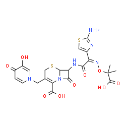 ChemSpider 2D Image | 7-{[(2Z)-2-(2-Amino-1,3-thiazol-4-yl)-2-{[(2-carboxy-2-propanyl)oxy]imino}acetyl]amino}-3-[(3-hydroxy-4-oxo-1(4H)-pyridinyl)methyl]-8-oxo-5-thia-1-azabicyclo[4.2.0]oct-2-ene-2-carboxylic acid | C22H22N6O9S2