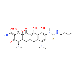 ChemSpider 2D Image | 1-[(7S,9Z,10aS)-9-[Amino(hydroxy)methylene]-4,7-bis(dimethylamino)-1,10a,12-trihydroxy-8,10,11-trioxo-5,5a,6,6a,7,8,9,10,10a,11-decahydro-2-tetracenyl]-3-butyl-1-methylthiourea | C29H39N5O7S