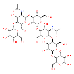 ChemSpider 2D Image | beta-D-Galactopyranosyl-(1->4)-2-acetamido-2-deoxy-beta-D-glucopyranosyl-(1->3)-beta-D-galactopyranosyl-(1->4)-2-acetamido-2-deoxy-beta-D-glucopyranosyl-(1->4)-beta-D-galactopyranosyl-(1->4)-beta-D-gl
ucopyranose | C40H68N2O31