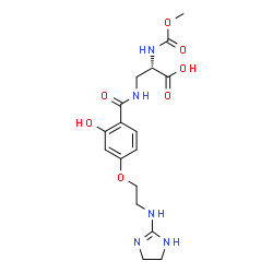 ChemSpider 2D Image | 3-({4-[2-(4,5-Dihydro-1H-imidazol-2-ylamino)ethoxy]-2-hydroxybenzoyl}amino)-N-(methoxycarbonyl)-L-alanine | C17H23N5O7