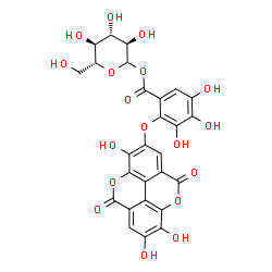 ChemSpider 2D Image | 1-O-{3,4,5-Trihydroxy-2-[(3,7,8-trihydroxy-5,10-dioxo-5,10-dihydrochromeno[5,4,3-cde]chromen-2-yl)oxy]benzoyl}-D-glucopyranose | C27H20O18