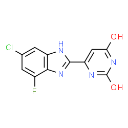 ChemSpider 2D Image | 6-(6-Chloro-4-fluoro-1H-benzimidazol-2-yl)-2,4-pyrimidinediol | C11H6ClFN4O2