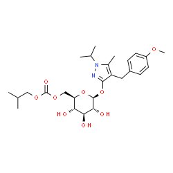 ChemSpider 2D Image | 1-Isopropyl-4-(4-methoxybenzyl)-5-methyl-1H-pyrazol-3-yl 6-O-(isobutoxycarbonyl)-beta-D-glucopyranoside | C26H38N2O9