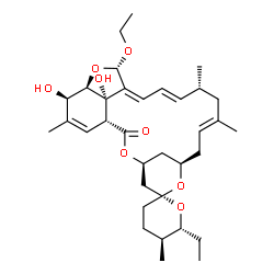 ChemSpider 2D Image | (1'R,2R,4'S,5S,6R,8'R,10'E,13'R,14'E,16'Z,18'S,20'R,21'R,24'S)-18'-Ethoxy-6-ethyl-21',24'-dihydroxy-5,11',13',22'-tetramethyl-3,4,5,6-tetrahydro-2'H-spiro[pyran-2,6'-[3,7,19]trioxatetracyclo[15.6.1.1~
4,8~.0~20,24~]pentacosa[10,14,16,22]tetraen]-2'-one | C34H50O8