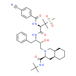 ChemSpider 2D Image | (3S,4aS,8aS)-2-[(2R,3S)-3-{[N-(4-Cyanobenzoyl)-3-(methylsulfonyl)-L-valyl]amino}-2-hydroxy-4-phenylbutyl]-N-(2-methyl-2-propanyl)decahydro-3-isoquinolinecarboxamide | C38H53N5O6S