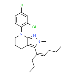 ChemSpider 2D Image | 7-(2,4-Dichlorophenyl)-2-methyl-3-[(4Z)-4-octen-4-yl]-4,5,6,7-tetrahydro-2H-pyrazolo[3,4-b]pyridine | C21H27Cl2N3