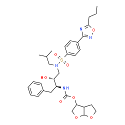 ChemSpider 2D Image | Hexahydrofuro[2,3-b]furan-3-yl [(2S,3R)-3-hydroxy-4-(isobutyl{[4-(5-propyl-1,2,4-oxadiazol-3-yl)phenyl]sulfonyl}amino)-1-phenyl-2-butanyl]carbamate | C32H42N4O8S